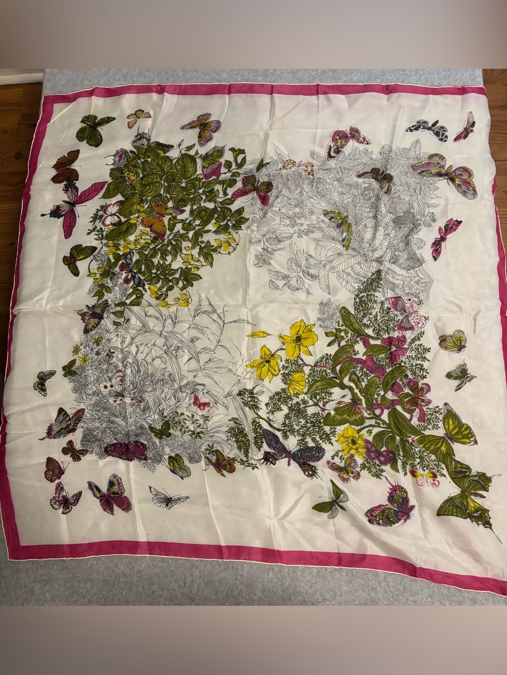 Vintage Scarf Made In Japan 32” Hand Rolled Silk And Rayon Butterflies